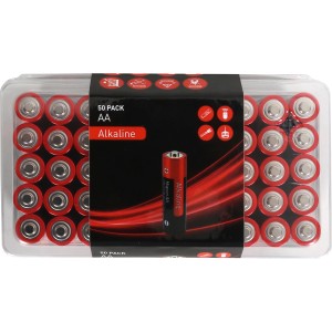 Alkaline AA Batterien, 50er Pack, LR06, für Geräte mit konstantem Strombedarf.