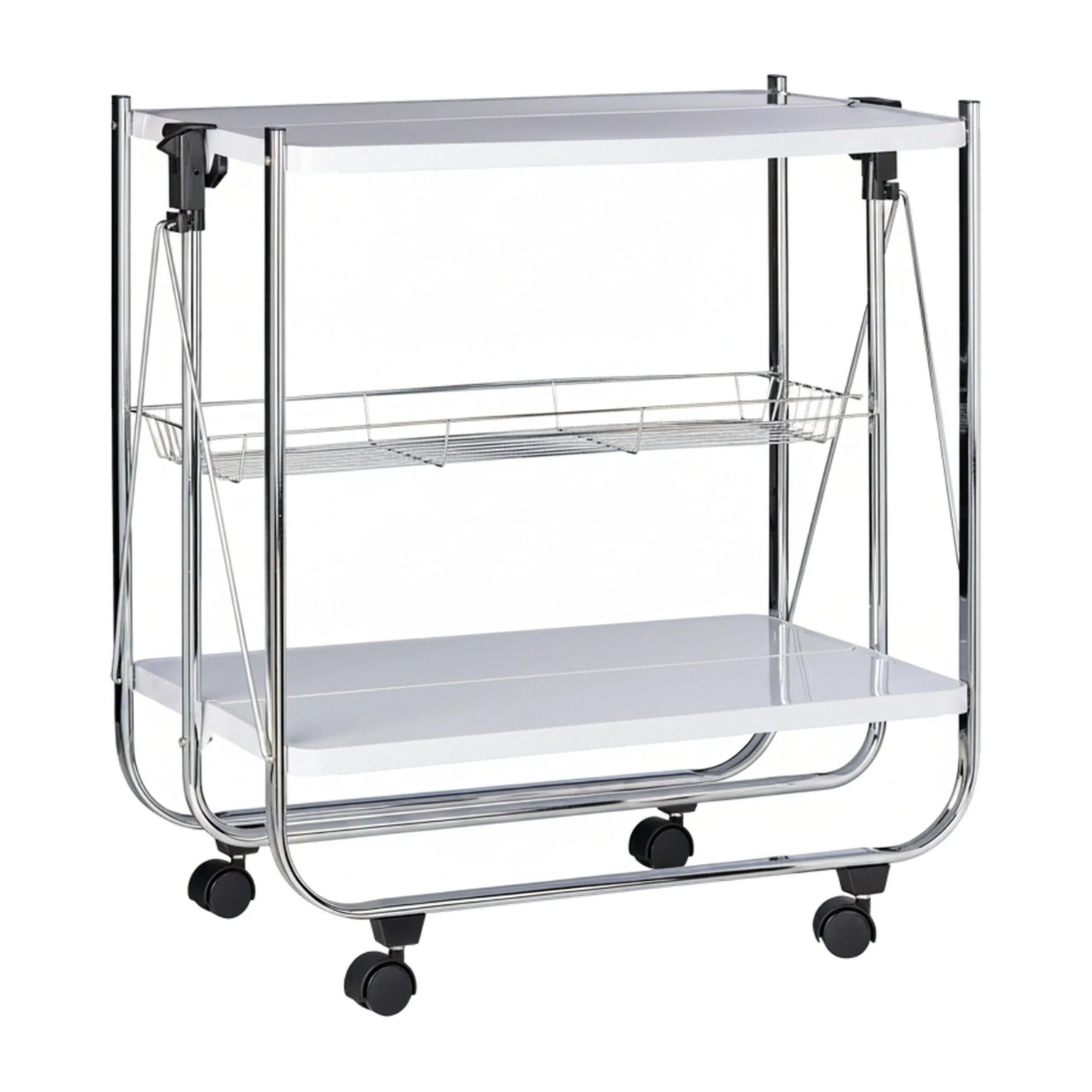 Relaxdays Servierwagen Metall Weiß Klappbar 68,5 cm x 68 cm x 40,5 cm 5 kg