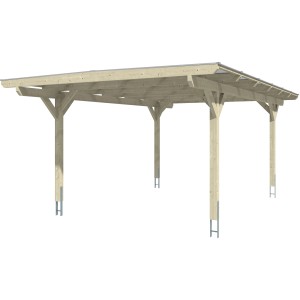Weißer Skan Holz Carport Odenwald mit geraden Kopfbändern, Einzelcarport aus Holz.