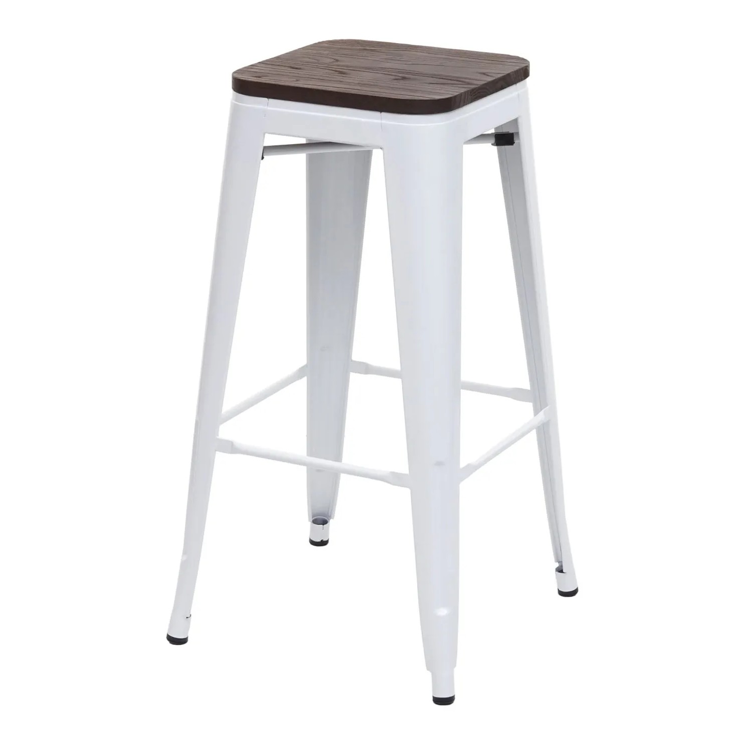 PROREGAL 4er-Set Barhocker Inkl. Holz-Sitzfläche Sitzhöhe 76cm Metall Industriedesign Stapelbar Weiß Barstuhl Tresenhocker_3