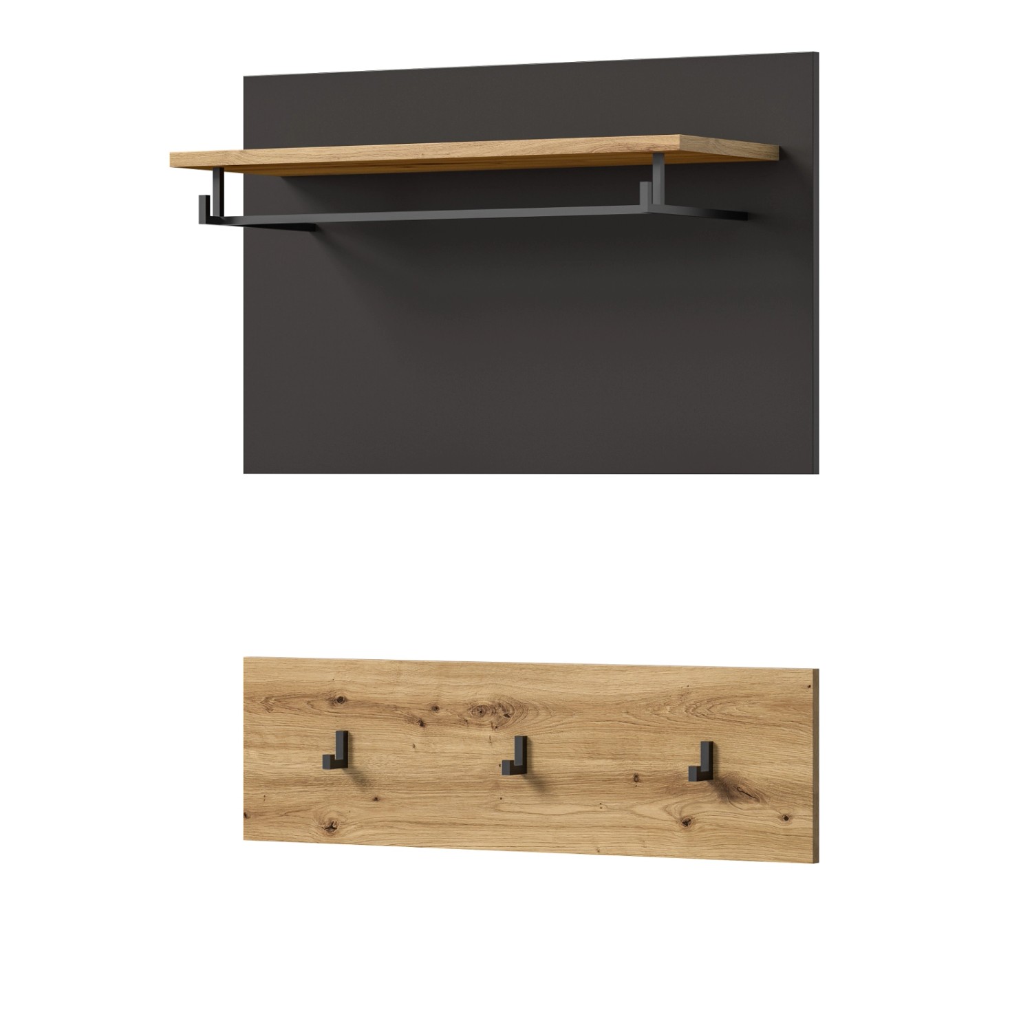 Inn.Furn Garderobenpaneel Eiche Grau 80 cm mit Kleiderstange Cooper