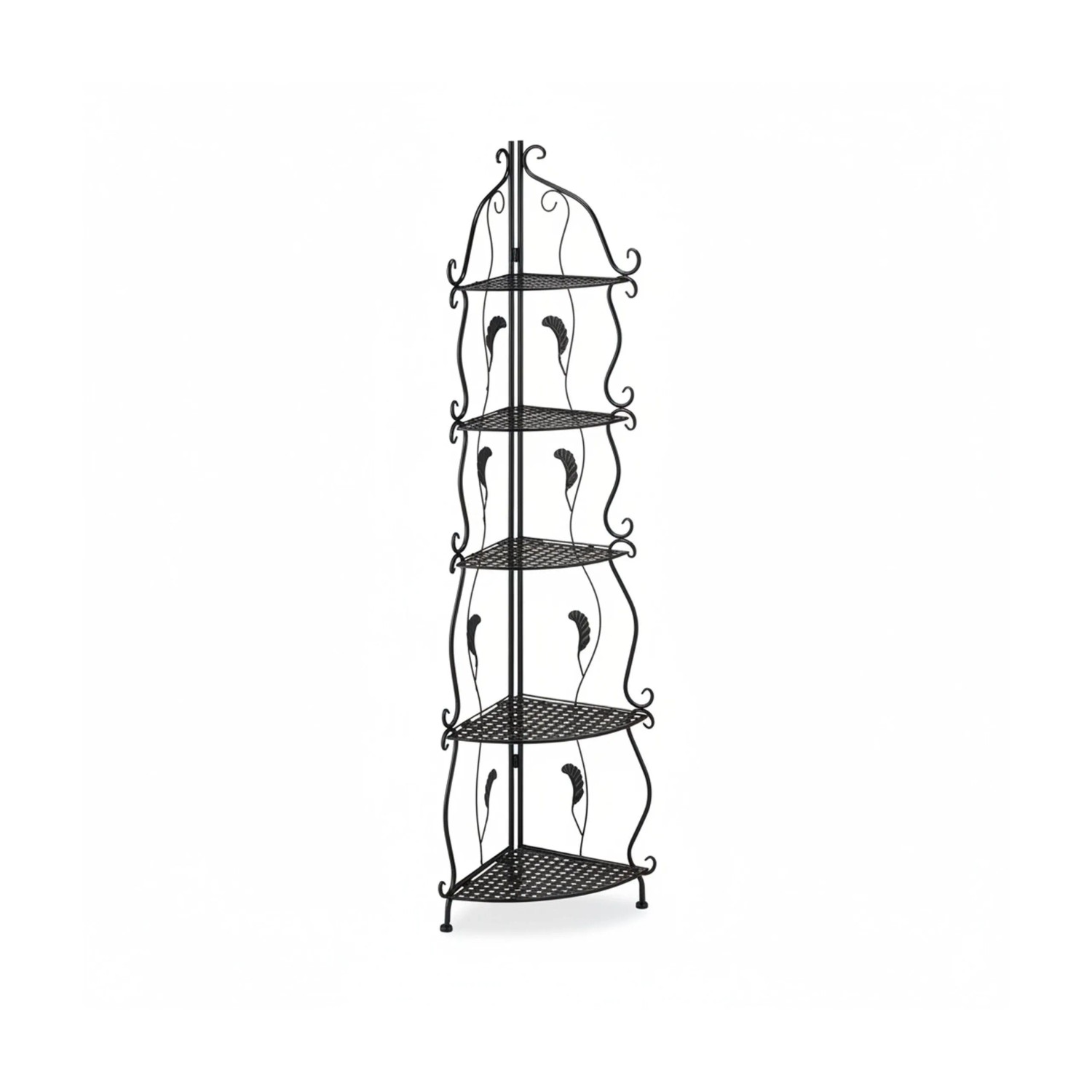 Relaxdays Eckregal mit 5 Ablagen Metall Schwarz Klappbar 136 cm x 30 cm x 30 cm, 2,2 kg