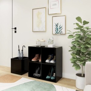 Schwarzer vidaXL Flur-Schuhschrank (105x35,5x70 cm) aus Holzwerkstoff mit vier Fächern.