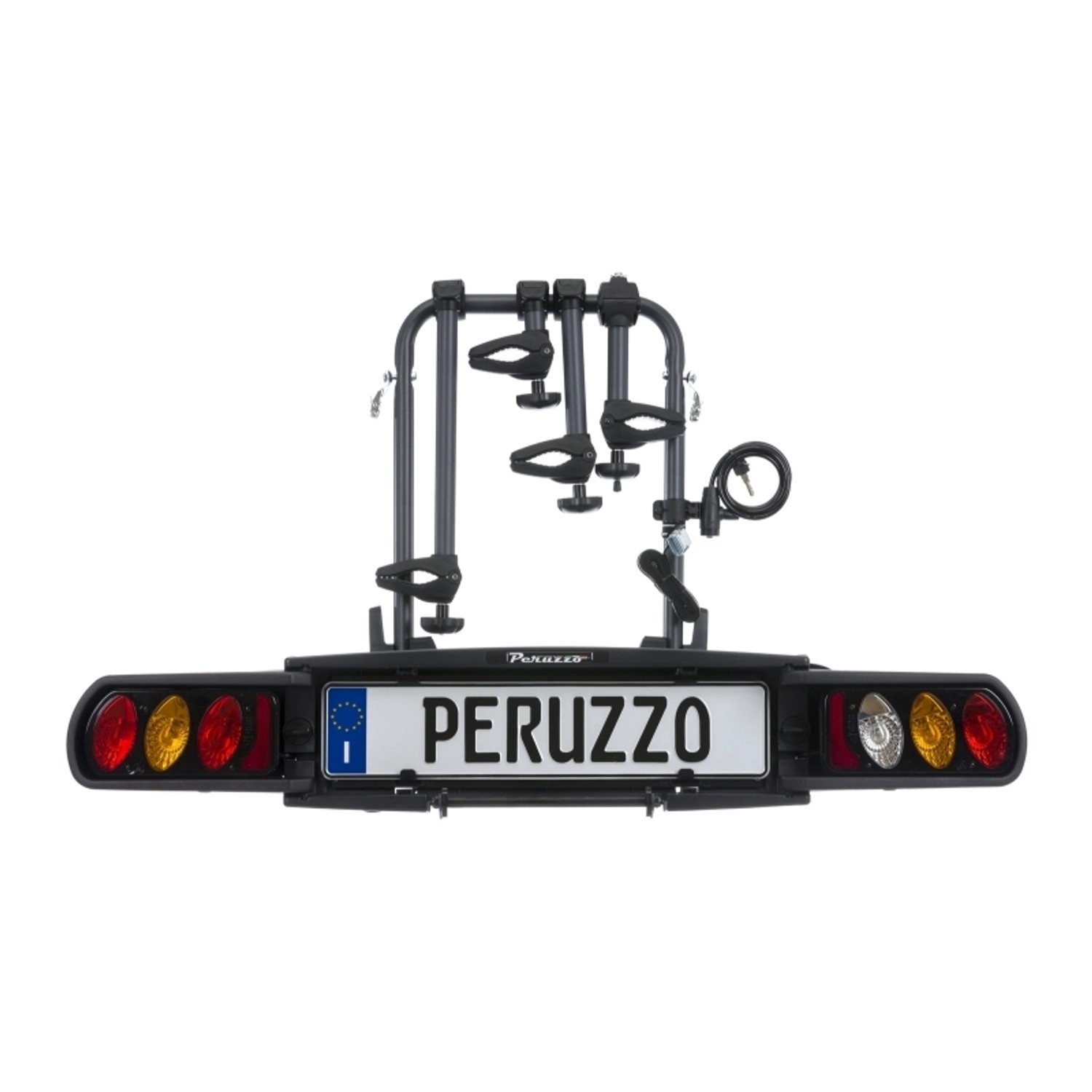 Peruzzo Fahrradträger Pure Instinct für 4 Fahrräder, Kupplungsträger mit Rückleuchten.