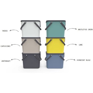 Rotho Mülleimer Albula, 6 stapelbare Abfallbehälter in verschiedenen Farben.