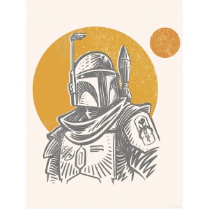 Beiges Star Wars Wandbild: Boba Fett Illustration im Iconic Stil, 30x40 cm.