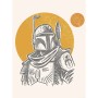 Beiges Star Wars Wandbild: Boba Fett Illustration im Iconic Stil, 30x40 cm.