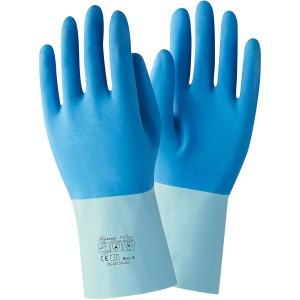 Blaue Workpower Latexhandschuhe Gr. 10, wasserdicht und resistent gegen Säuren.