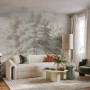 Wohnraum mit Komar Vliestapete Grove (350x250 cm) mit Waldmotiv.