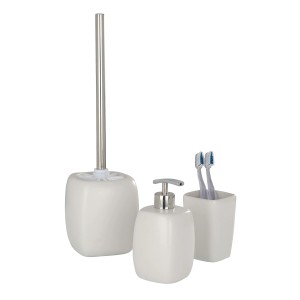 Wenko Bad-Set Faro White: Zahnputzbecher, Seifenspender und WC-Garnitur aus Keramik.