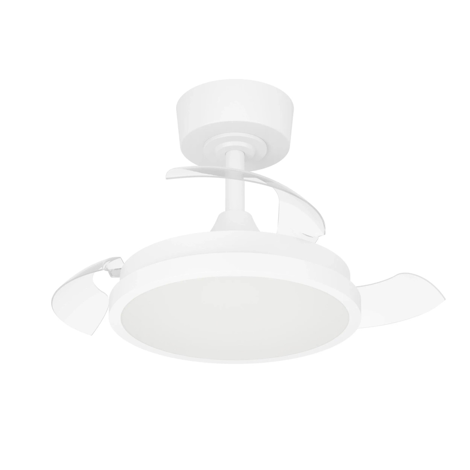 Eglo LED-Deckenventilator Malpica, weiß, mit transparenten, ausziehbaren Flügeln und integrierter LED-Leuchte, Ø 63 cm.