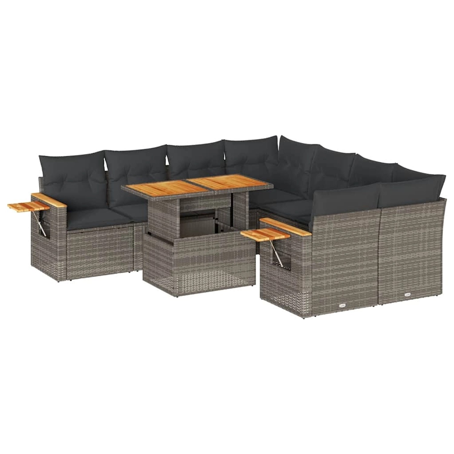 vidaXL 9-Tlg Garten-Sofagarnitur mit Kissen Grau Poly Rattan Akazie 3327581 günstig online kaufen