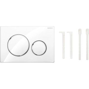 Geberit Sigma20 Betätigungsplatte, weiß matt mit Chromringen, für 2-Mengen-Spülung.