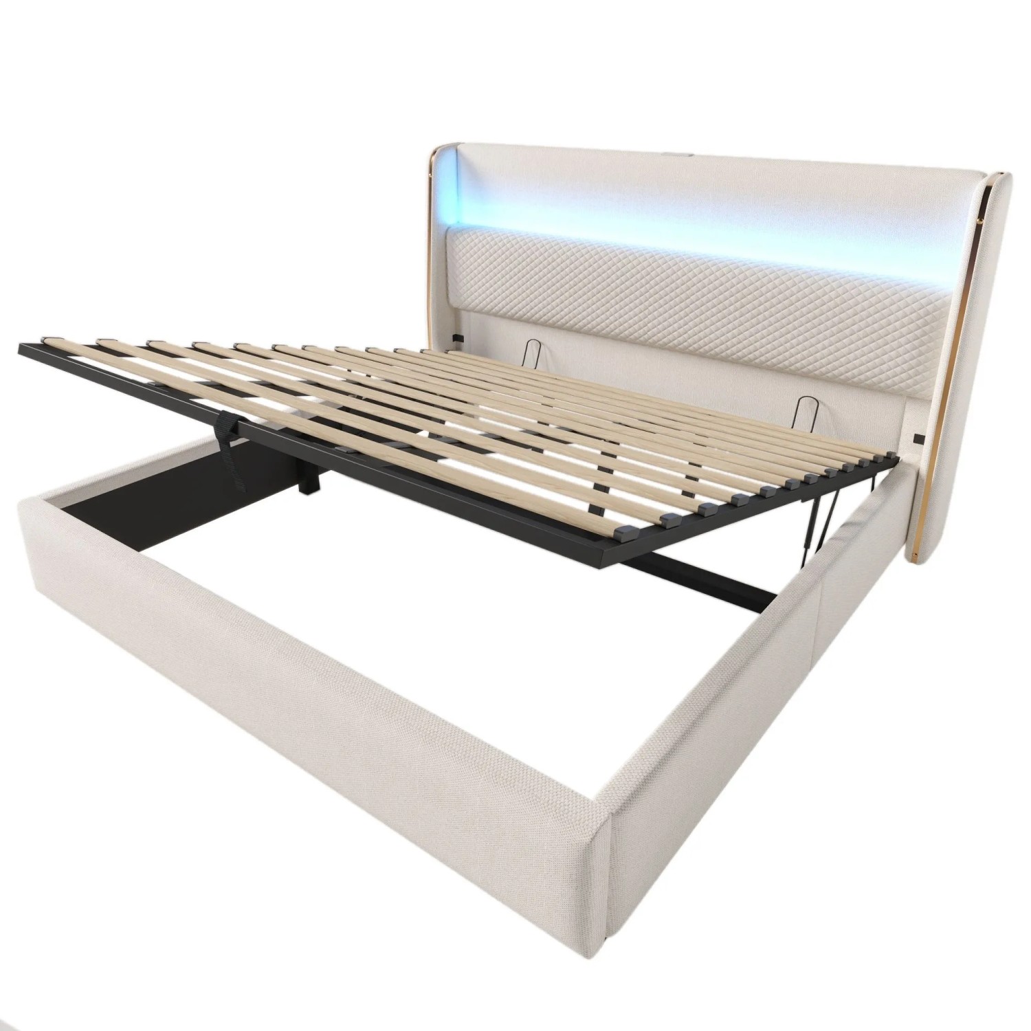 Merax Polsterbett 180x200cm LED USB-C Stauraum Beige