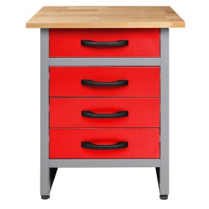 Rote Ondis24 Werkbank Bernd (60 cm) mit 4 Schubladen und Buchenholzplatte.