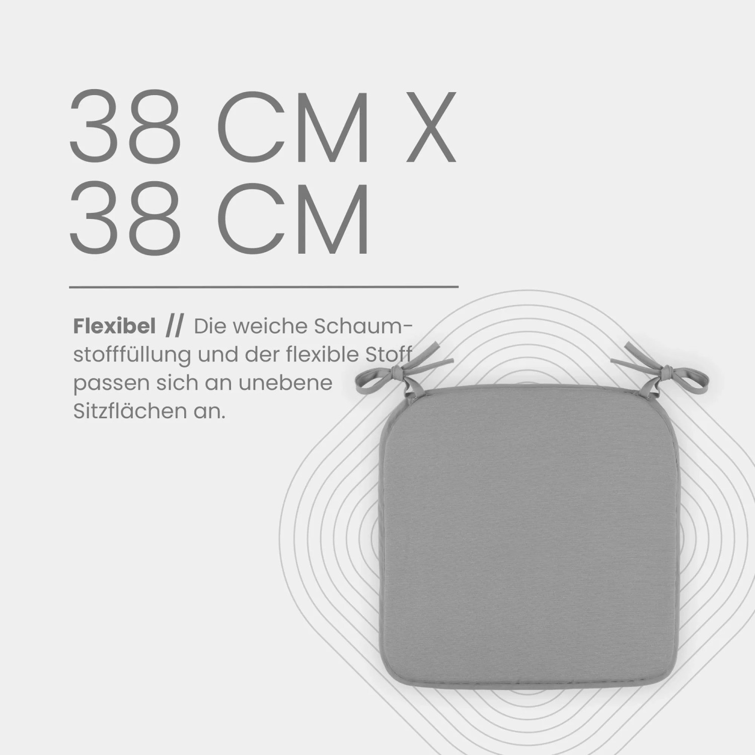 Bestlivings Stuhlkissen Canvas Grau, 38x38x2 cm, 4er-Pack. Sitzkissen mit Bindebändern.