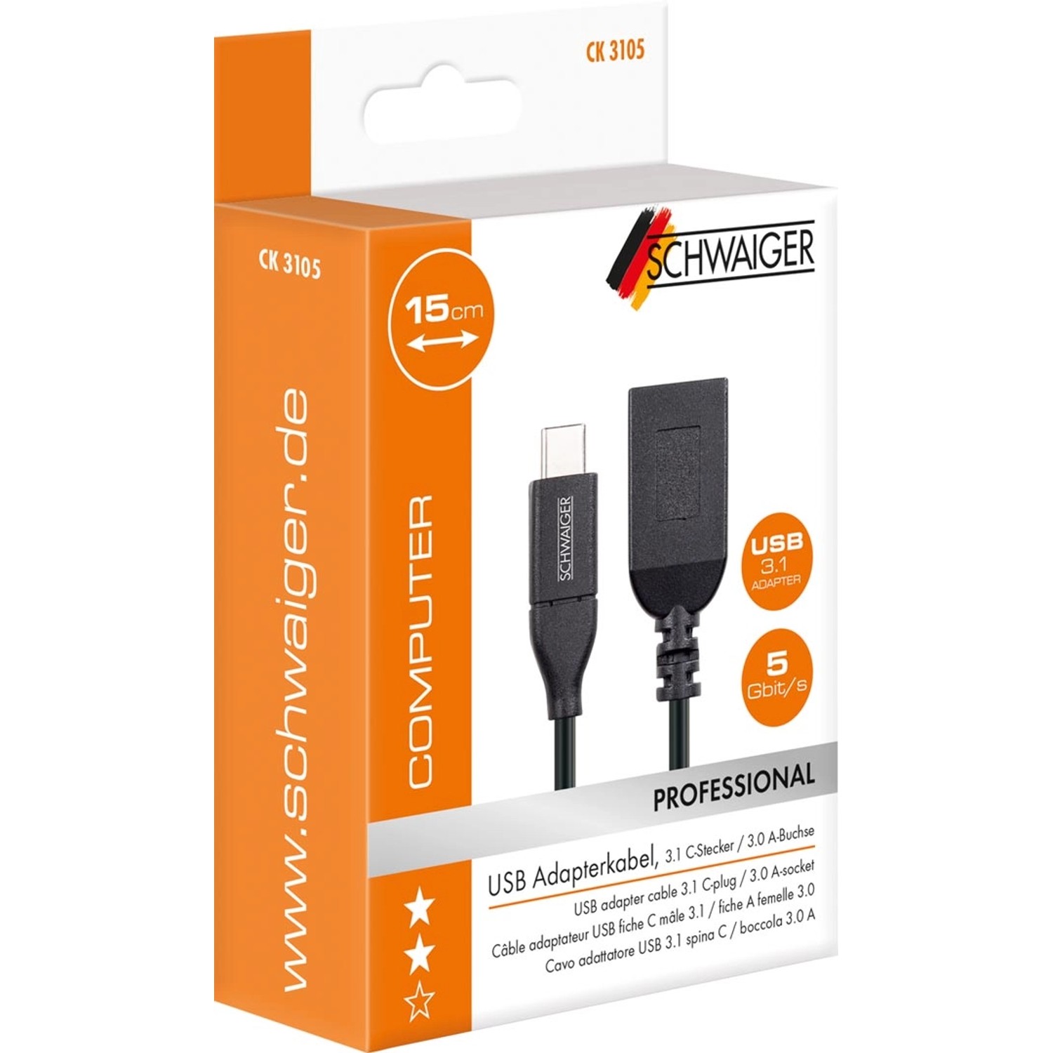 Schwaiger USB 3.1 Adapterkabel mit OTG-Funktion in Verpackung, Typ C auf USB 3.0.