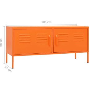 Oranger VidaXL TV-Schrank aus Stahl, 105x35x50 cm, mit zwei Türen und Füßen.