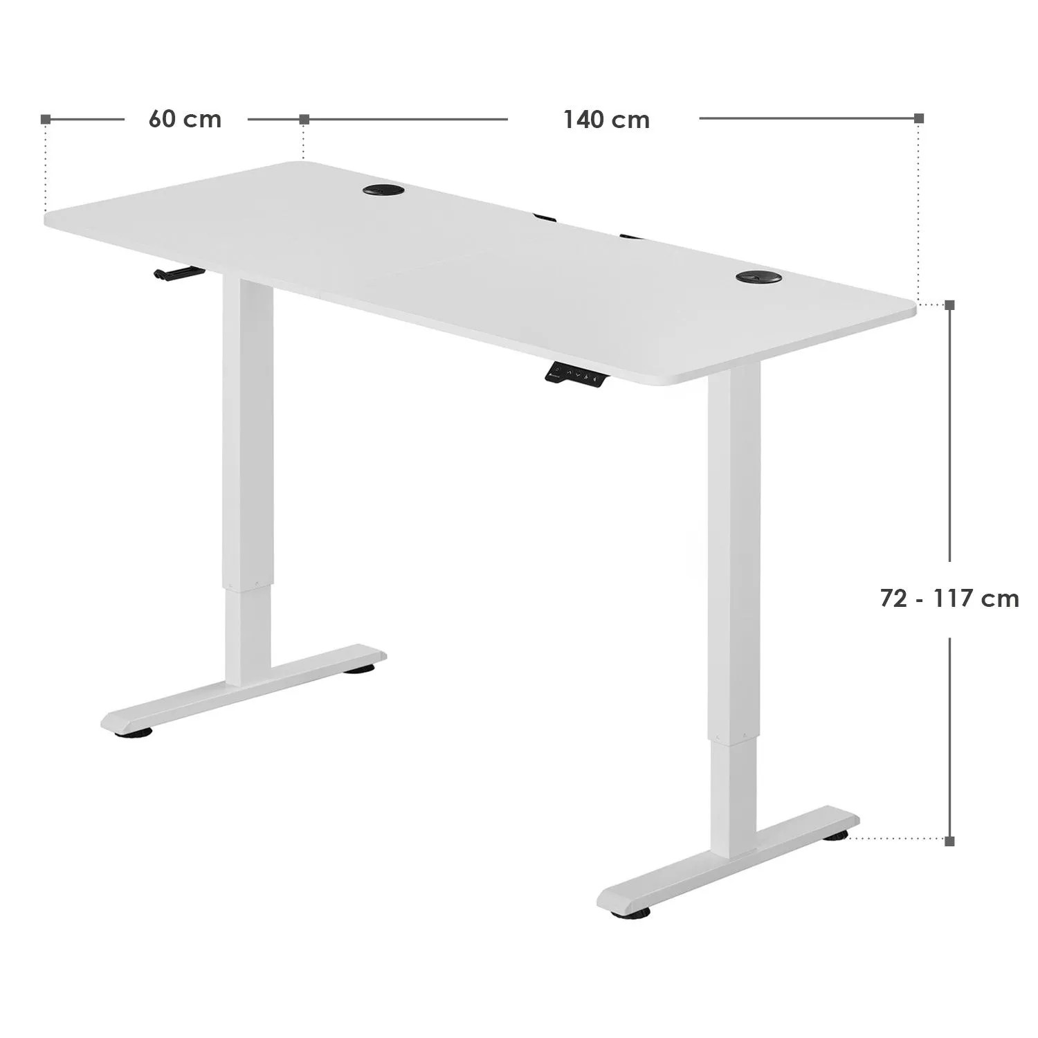 Weißer, höhenverstellbarer Juskys Schreibtisch Office Stand 140x60 cm mit Kabelführung.