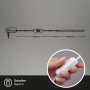 Skizze des Brilo LED-Strips mit Kabelschalter und Detailaufnahme des Schalters in der Hand.