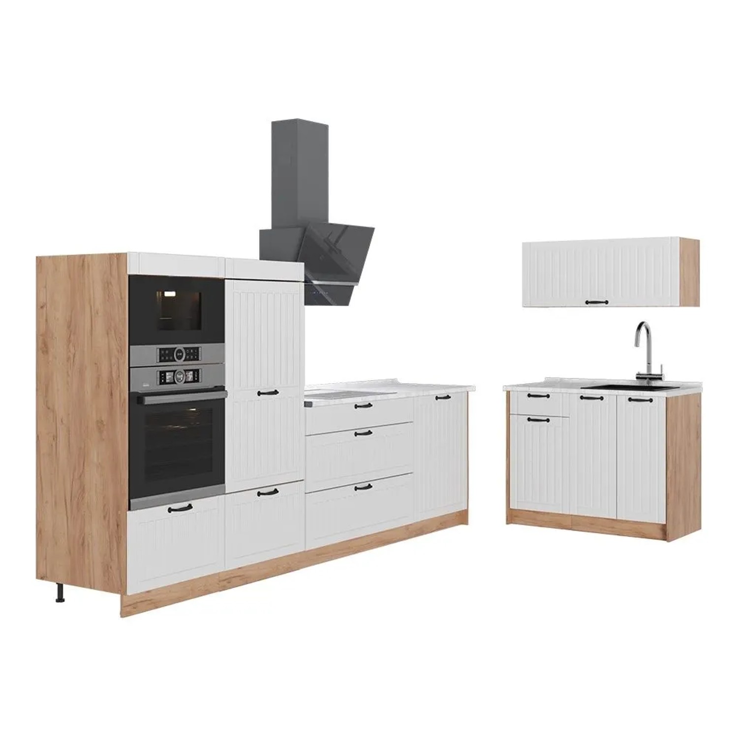 Vicco Küchenzeile Fame-Line Weiß Landhaus/Goldkraft Eiche 380 x 154 AP Marmor Art Nr 64114