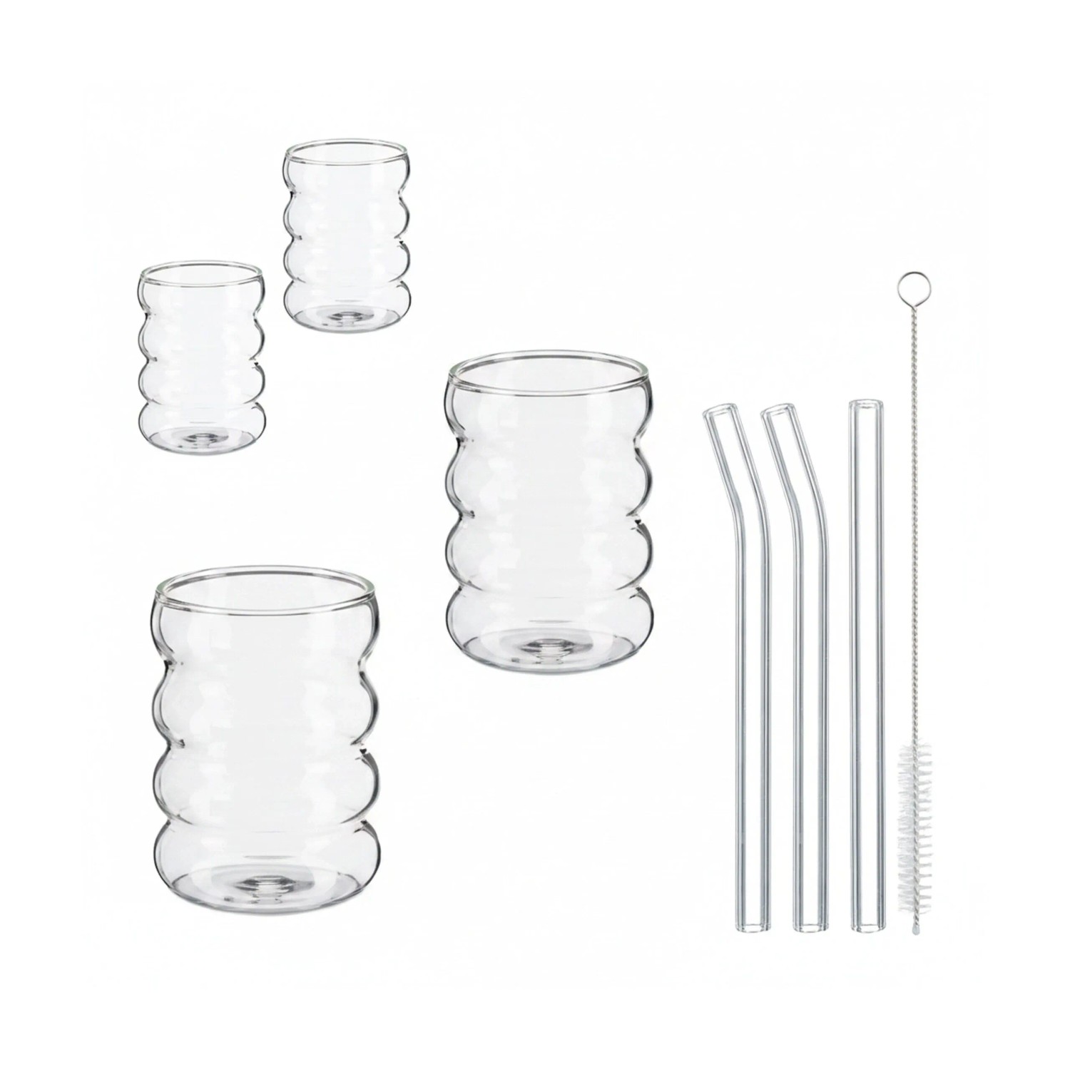 Relaxdays Trinkgläser 4er Set Glas Transparent Gewellt 350 ml 10 cm x 7,5 cm