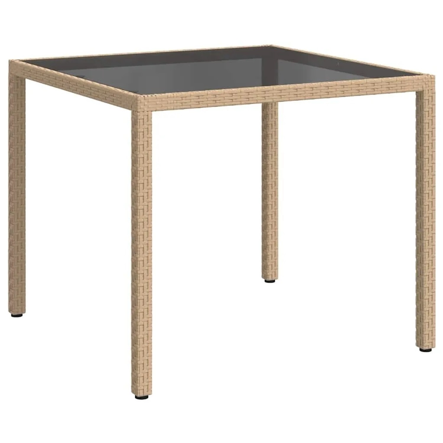 Furnicato Gartentisch 90x90x75 Cm Gehärtetes Glas Poly Rattan Beige