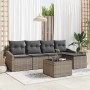 Graues 6-tlg. vidaXL Garten-Sofa-Set aus Poly Rattan mit Tisch und Auflagen für Terrasse und Garten.
