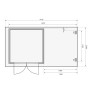 Grundriss Karibu Holz-Gartenhaus Genf 3 Terragrau, BxT 397x213cm mit Anbaudach und Doppeltür.