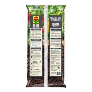 Sack Compo Bio Tomaten- und Gemüseerde, torffrei, 40 l. Geeignet für Beet, Gewächshaus, Balkon und Terrasse.