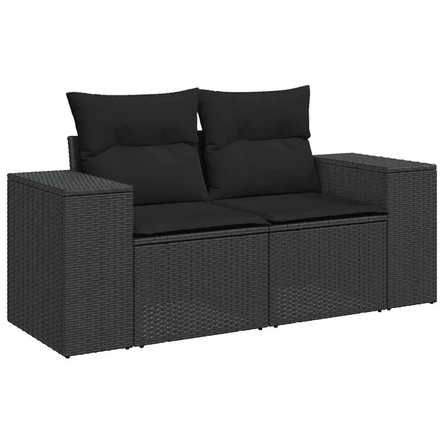 Schwarze 11-tlg. vidaXL Garten-Sofagarnitur aus Poly Rattan mit Kissen.