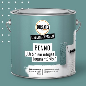 CREATE! by OBI Wandfarbe Benno Lagunentürkis, matte Innenfarbe im Farbeimer.
