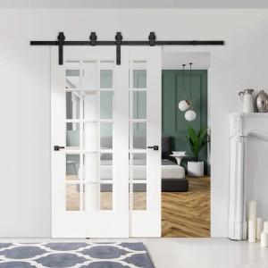 HOMCOM Schiebetürsystem mit Laufschiene für Holzschiebetür, 9-teiliges Zubehör-Set.