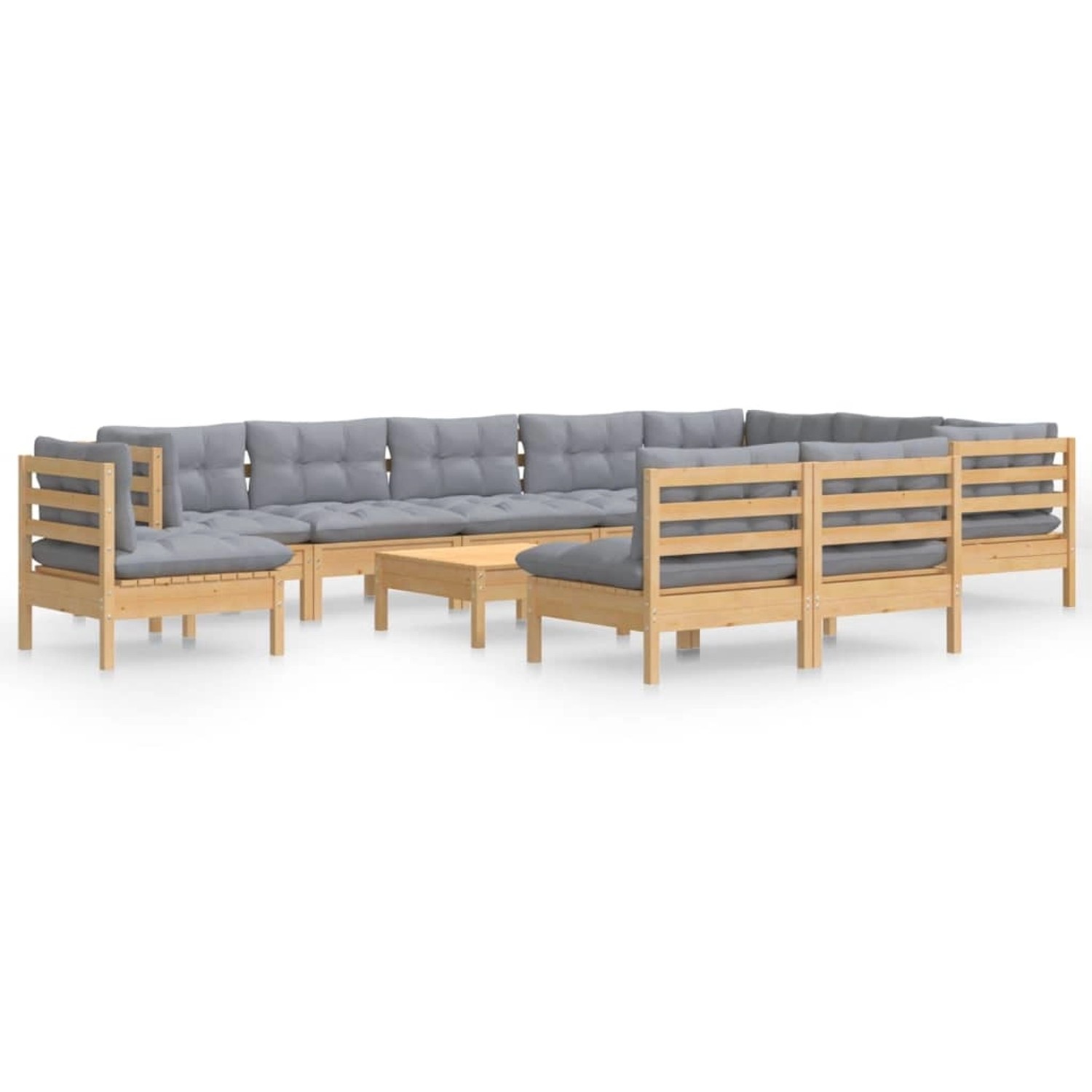 vidaXL 11-Tlg Garten-Lounge-Set mit Grauen Kissen Kiefer Massivholz 3096760 günstig online kaufen