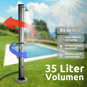 DELUKE Outdoor Solardusche 35 Liter mit Wasserspeicher Mit Abdeckung Solar Gartendusche Warmes Wasser Pooldusche Campingdusche