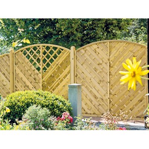 T&J Sichtschutzzaun Maxi-Diagonal-Bogen, grün, 180x180 cm. Holzzaun mit Bogen und diagonaler Struktur.