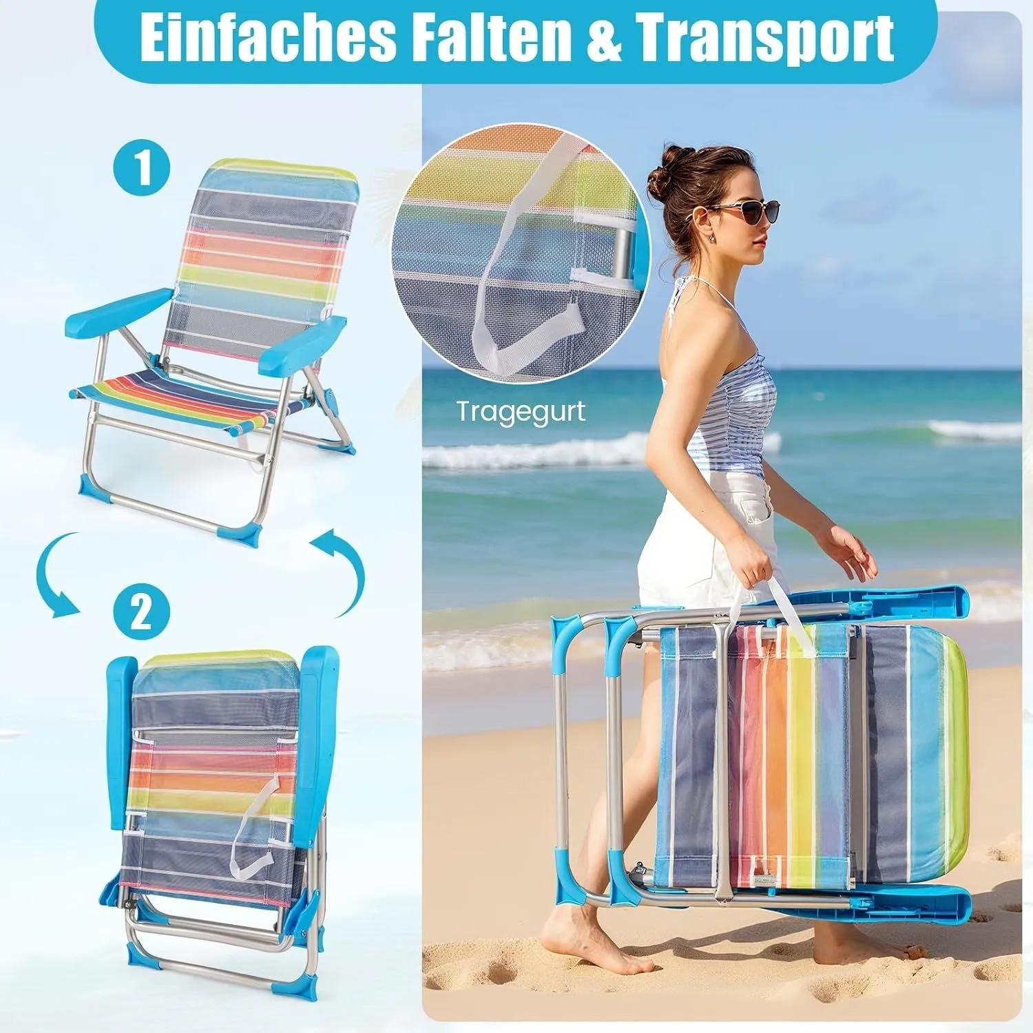Costway 2er Set Strandstühle, klappbar, mit Tragegurt und verstellbarer Rückenlehne.