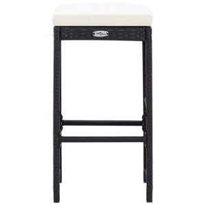 Barhocker aus schwarzem Rattan mit cremefarbenem Polster, Teil des vidaXL Gartenbar-Sets.
