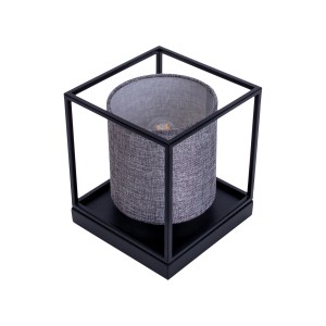 Graue Näve Tischleuchte Beta mit schwarzem Metallrahmen, 17x15x15 cm.