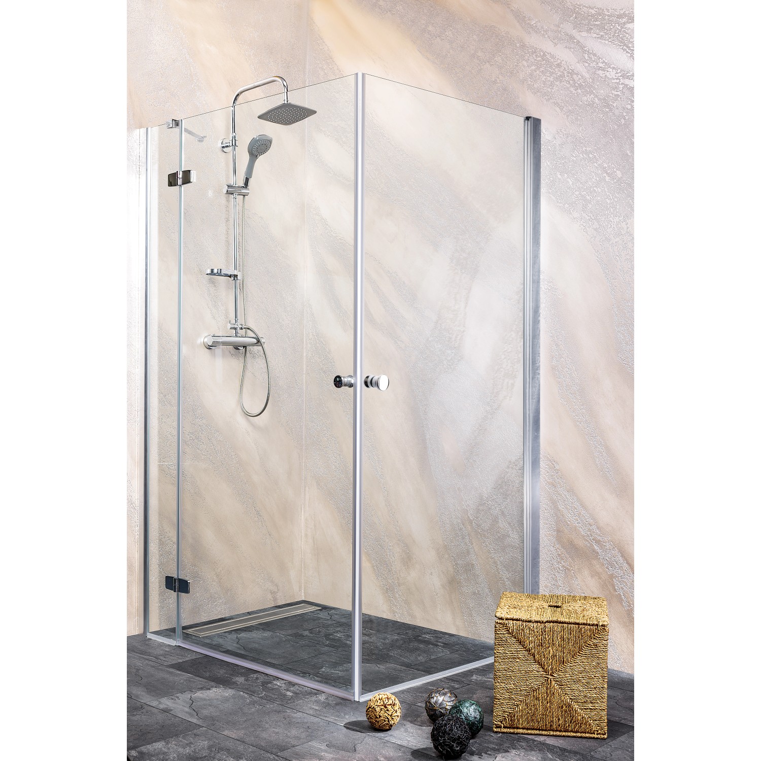 Sanotechnik Drehtür Brava, 65 cm, Klarglas für Eck- oder Nischendusche.