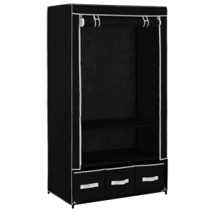 Schwarzer vidaXL Kleiderschrank aus Stoff mit 3 Schubladen, 87x49x159 cm.