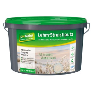 Eimer Pronatur Lehm-Streichputz, naturweiß, 18 kg. Atmungsaktiver Effektputz für Innenräume.