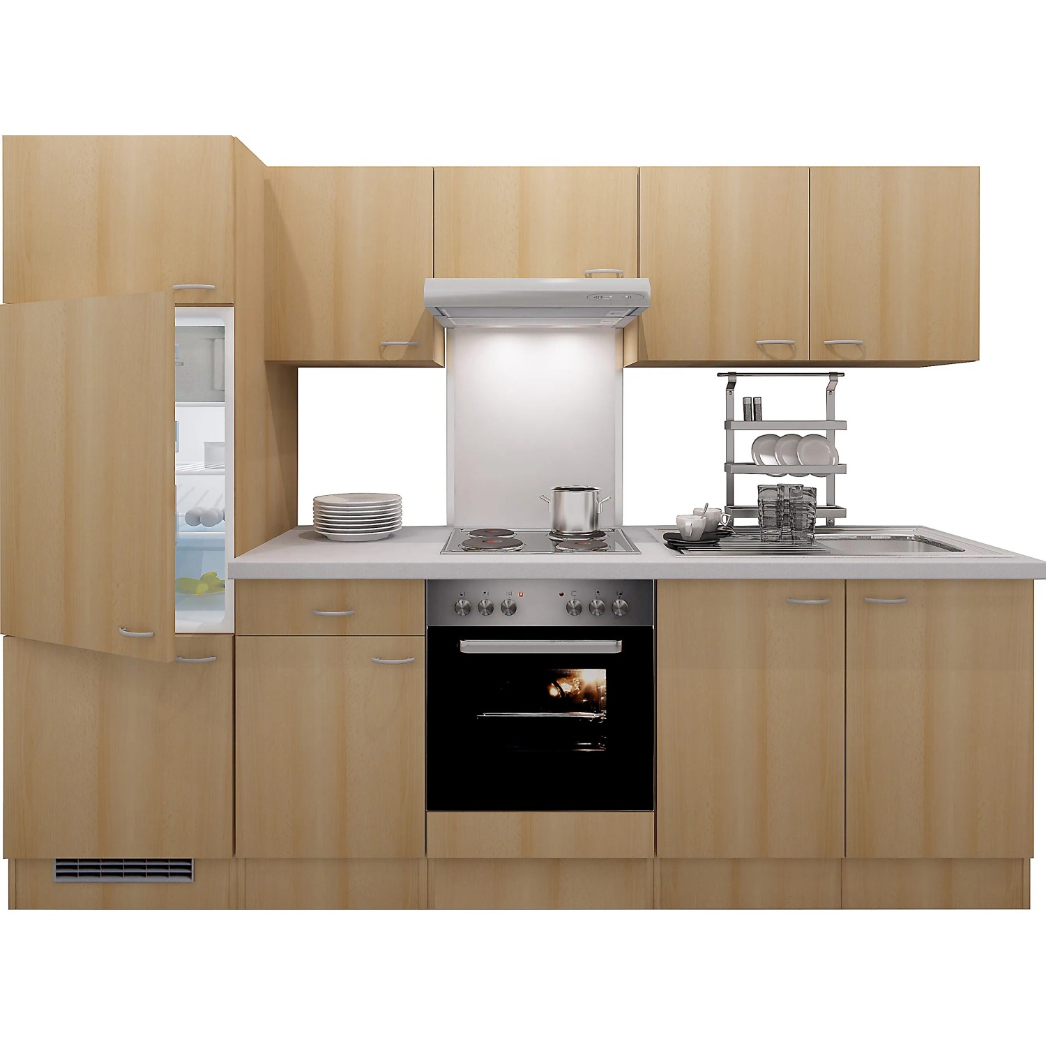 Flex-Well Classic Küchenzeile Nano 270 cm Buche Nachbildung