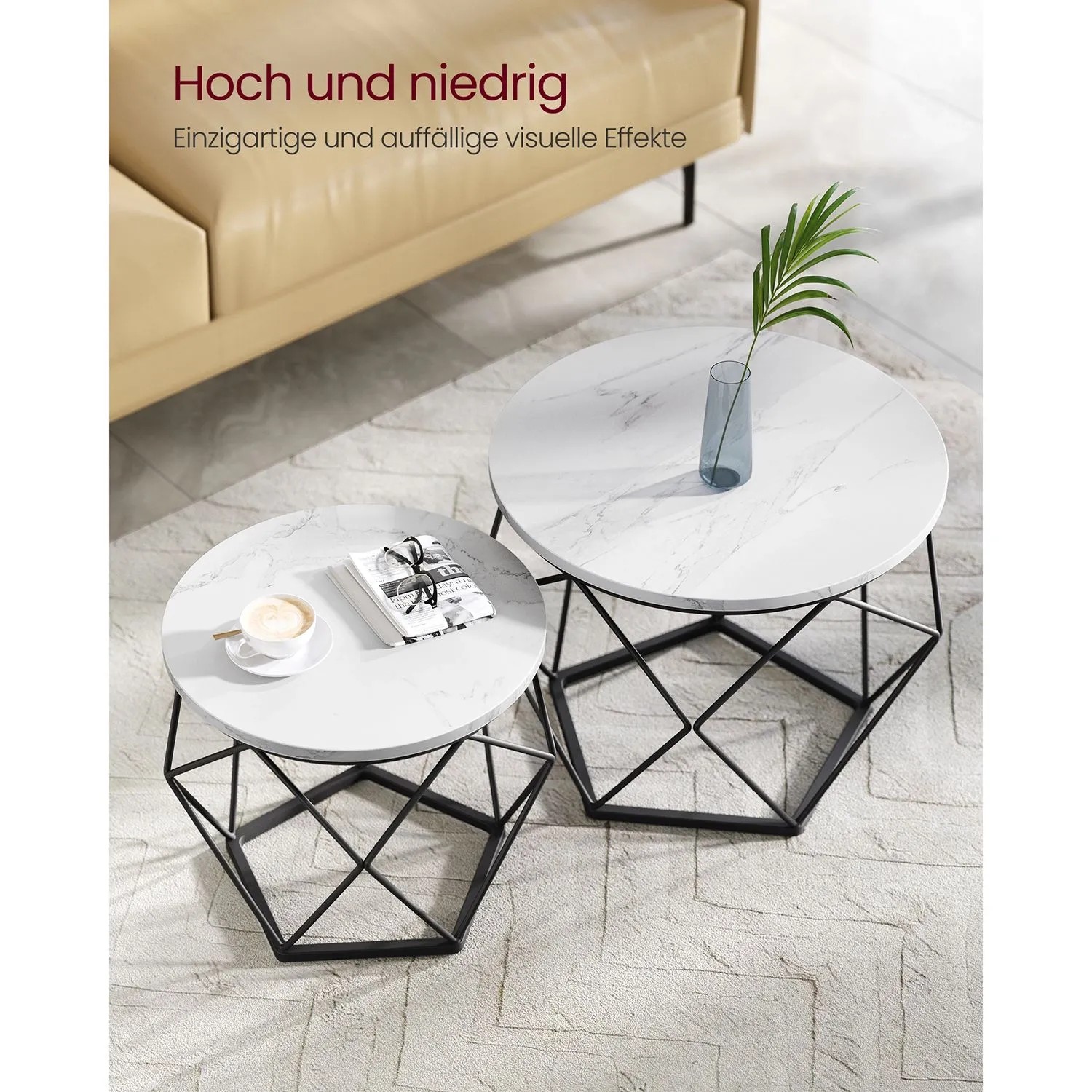 Vasagle Couchtisch rund 2er Set Weiß-Schwarz kaufen bei OBI