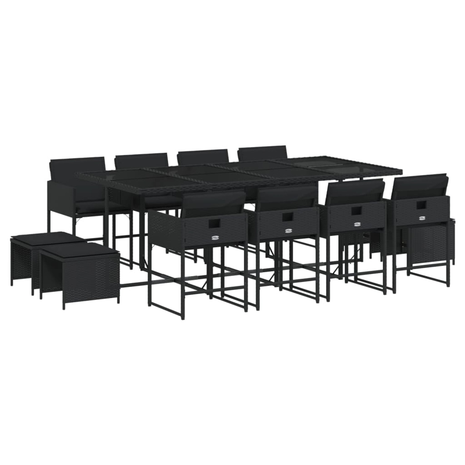 vidaXL 13-Tlg Garten-Essgruppe mit Kissen Schwarz Poly Rattan 3211339 günstig online kaufen