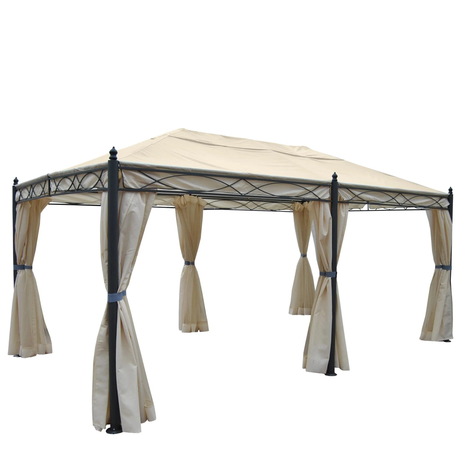 BERLINLODGE Pergola Cadiz HxBxT 276x300x500cm Garten Pavillon Creme Stabiles 7cm-Gestell Mit Seitenwand Und Moskitonetz