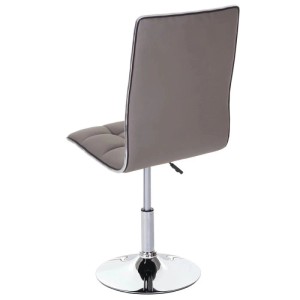 Eleganter Esszimmerstuhl in Taupe-Grau Kunstleder, höhenverstellbar, mit Chromfuß und Ziernaht.