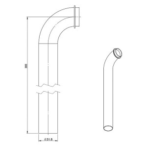 Sturotec Ablaufbogen, 1 1/4 Zoll, 30 cm, Chrom, Schemazeichnung