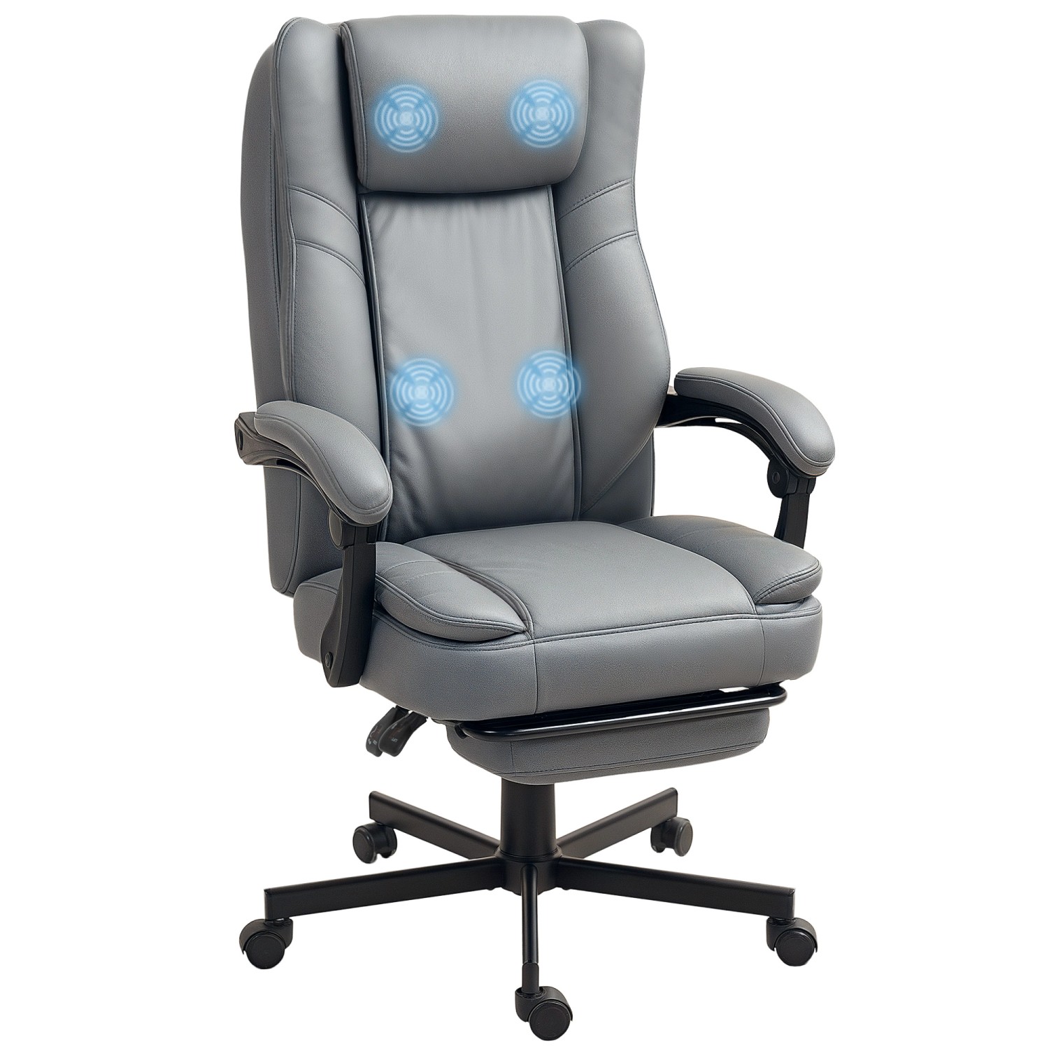 HOMCOM Bürostuhl mit Massagefunktion Mikrofaser-Stoff Schaumstoff 69L x 64B x 112-120H cm Grau
