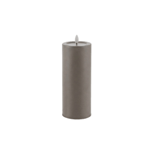 Greige LED-Outdoor-Kerze Niumi aus Metall, Ø 8x20cm, mit flackerndem warmweißem Licht.